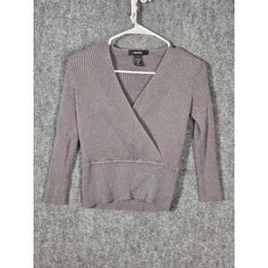 Express Women Gray Ribbed V Neck Long Sleeve Wrap Sweater Top Size S Boho Chic